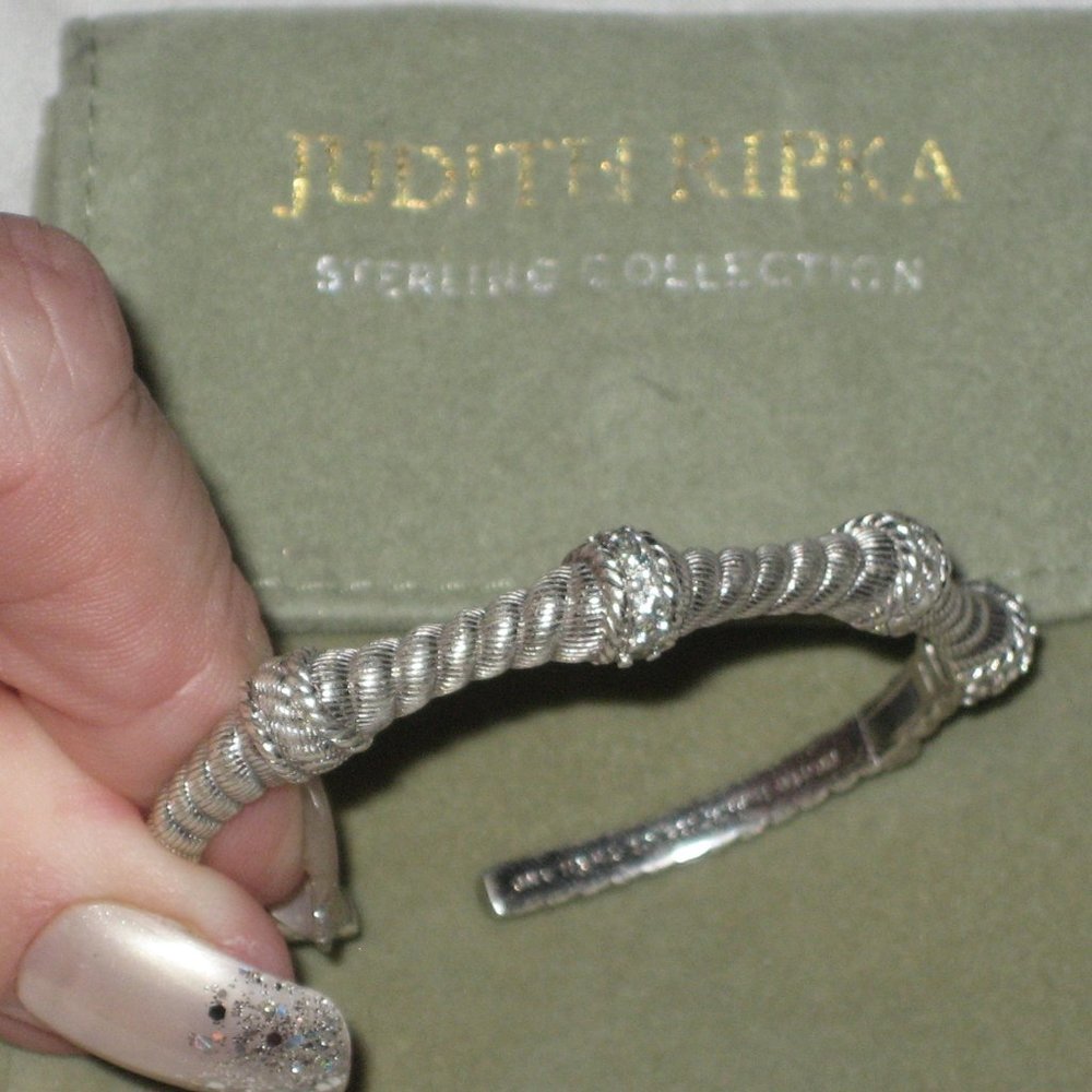 JUDITH RIPKA STERLING CUFF BANGLE BRACELET CUBIC ZIRCONIAS LEVER LATCH SMALL SZ
